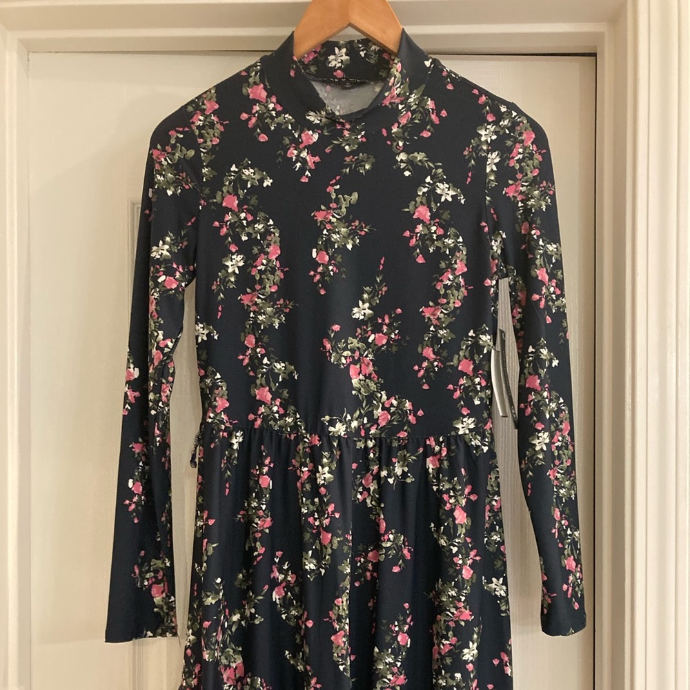 As U Wish Navy Floral Long Sleeve Dress